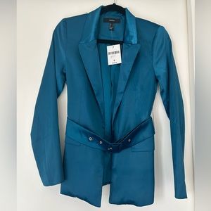 Size S Forever 21 teal blue satin blazer with belt